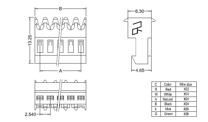 M2050-N-C(180°) IDC dimensions Wymiary IDC M2050-NC(180°).