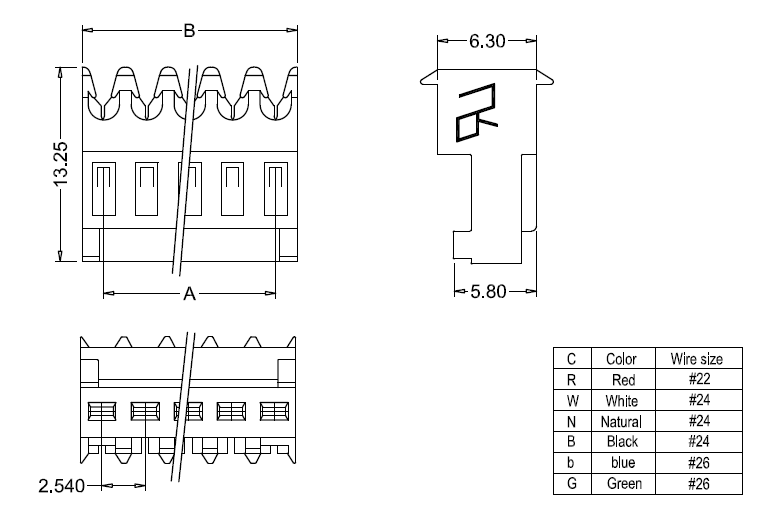 IDC M2050-N-C-R(180°) dimensions Wymiary IDC M2050-NCR(180°).