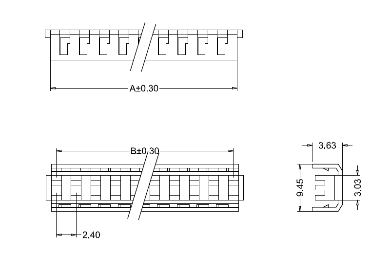 Dimension drawing of M7061(I)-N 3.96mm IDC dust cover Rysunek wymiarowy osłony przeciwpyłowej M7061(I)-N 3,96 mm IDC
