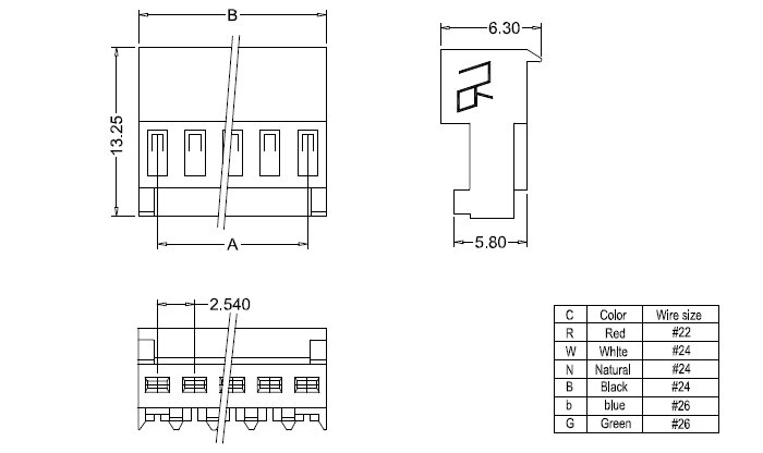 Wymiary IDC M2050-NCR(90&deg;).